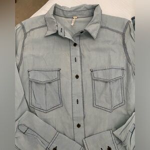 Free People Cotton Denim Button-down